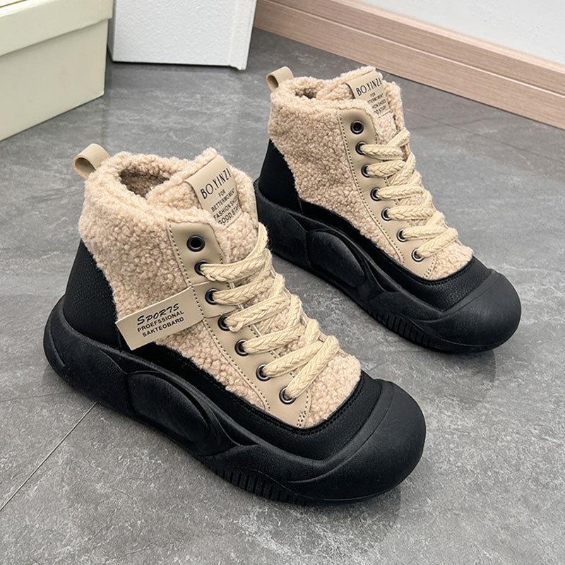 Mao Mao Shoes Platform High-top Shoes Short Boots Women's 2025 Autumn and Winter New Explosion Casual Height-increasing Lamb Cake Wool Velvet Cotto