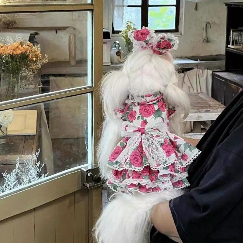 Spring/Summer Rose Dress Pet Cat Dog Yorkshire Maltese Dress Romantic