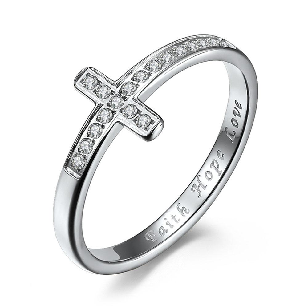 

Titanium Steel Cross Rhinestone Female Ring Ring, Proposal Wedding Ring for Men and Women 5 серебряный