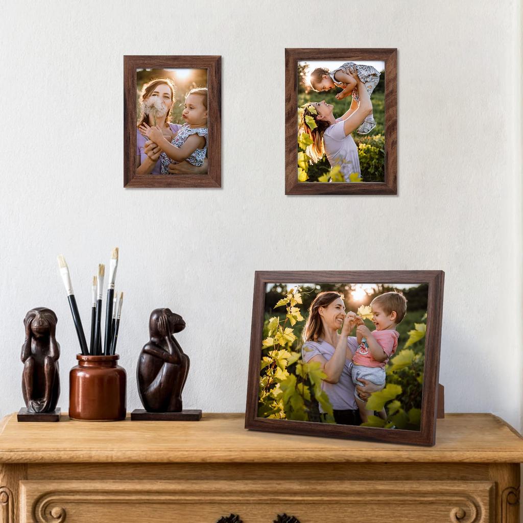 Giftgarden Picture Frames, Postcard/2L/6-Cut Photo Frames, Certificate Frames, Wall Mountable, with Stand, Set of 10, Brown