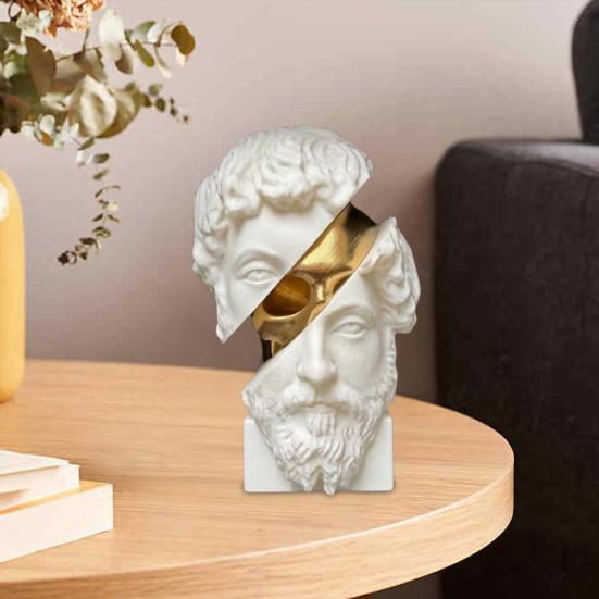 Sliced Philosopher Sculpture Golden Skull Greek Philosopher Statue Resin Figurine Home Office
