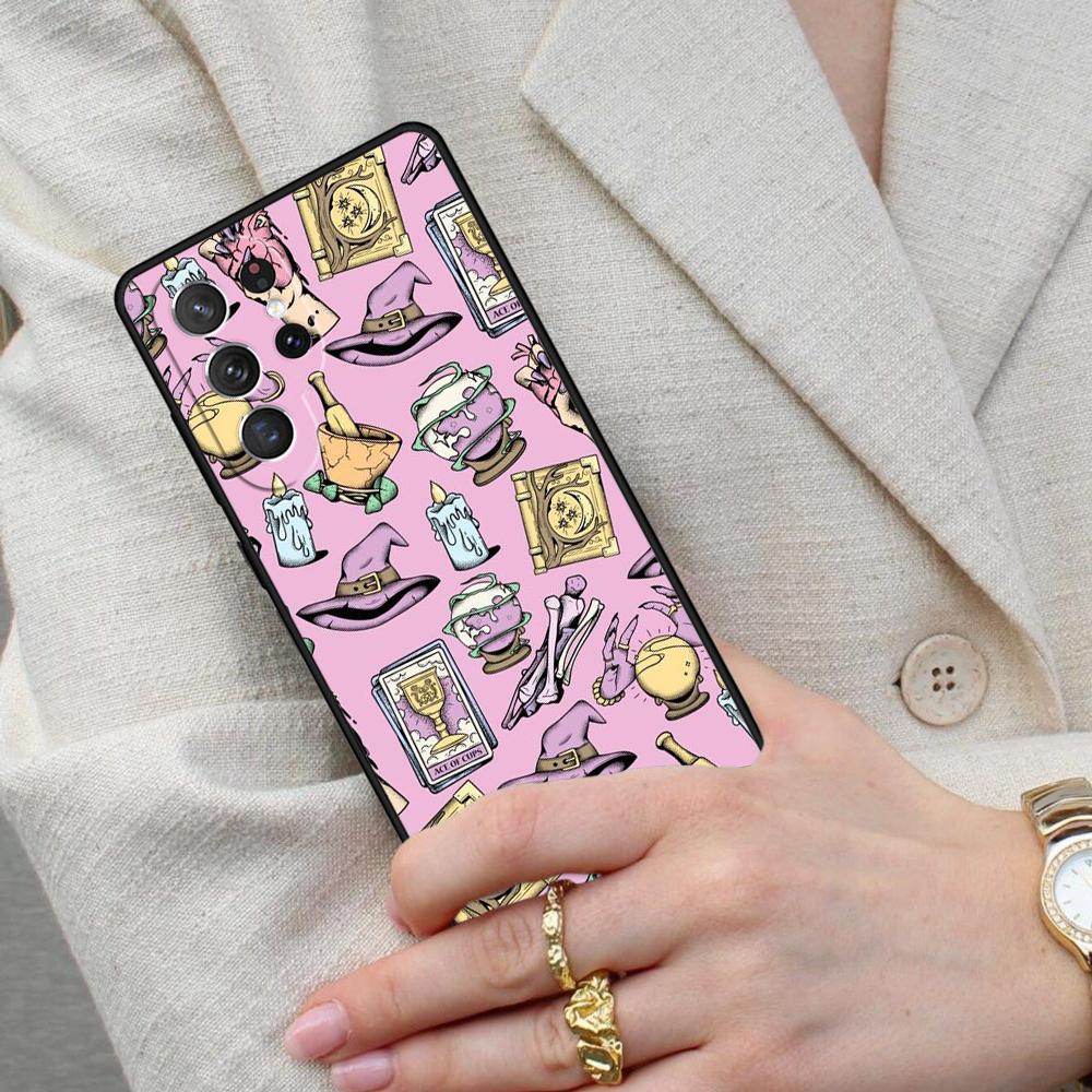 Girly Pastel Witch Goth Witch Cat Cell Phone Case for Samsung Galaxy S26 Ultra S25 S24 S23 S22 S21 S20 Note10 Cover