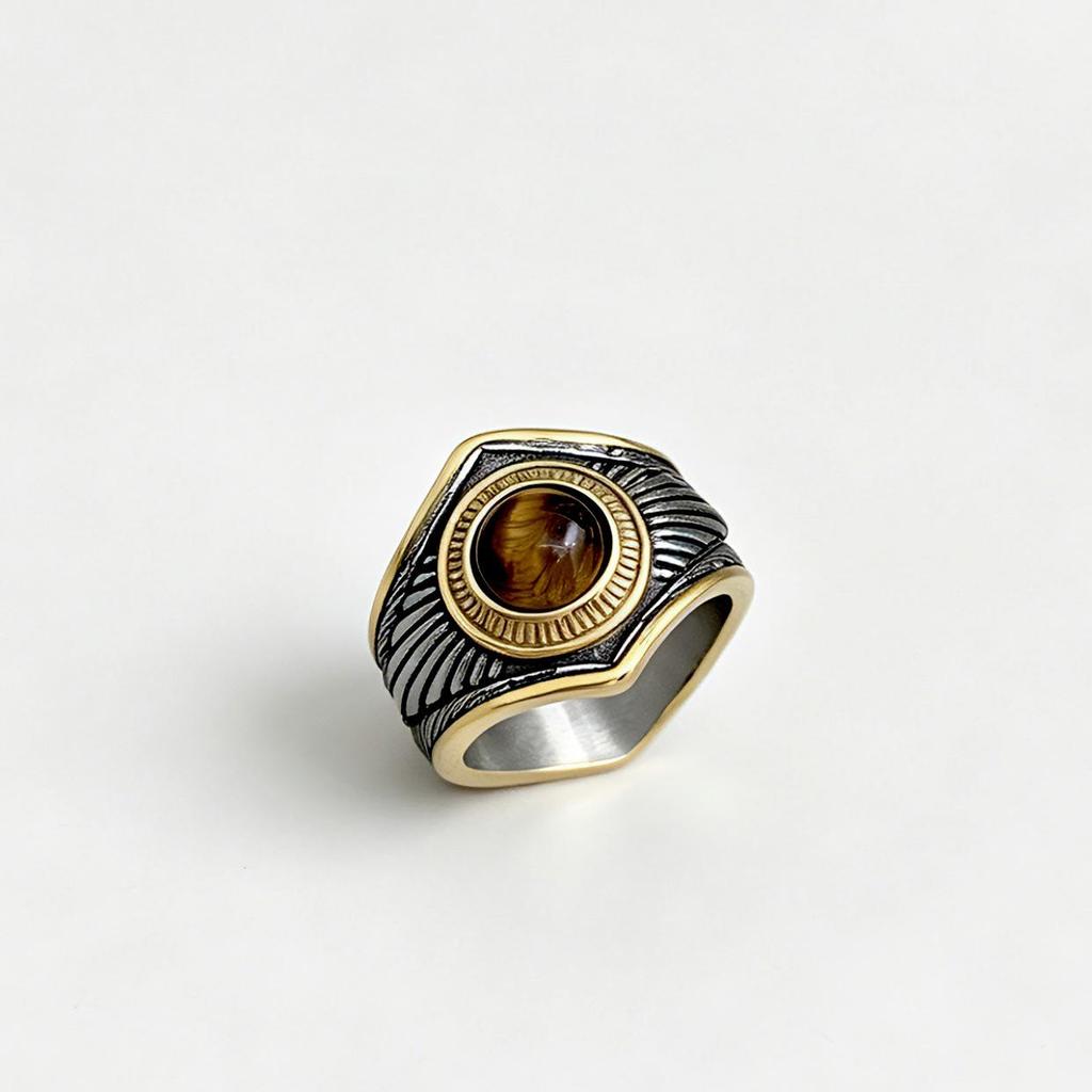 Indian Style Turquoise Retro Titanium Steel Men's Hip Hop Gemstone Ring
