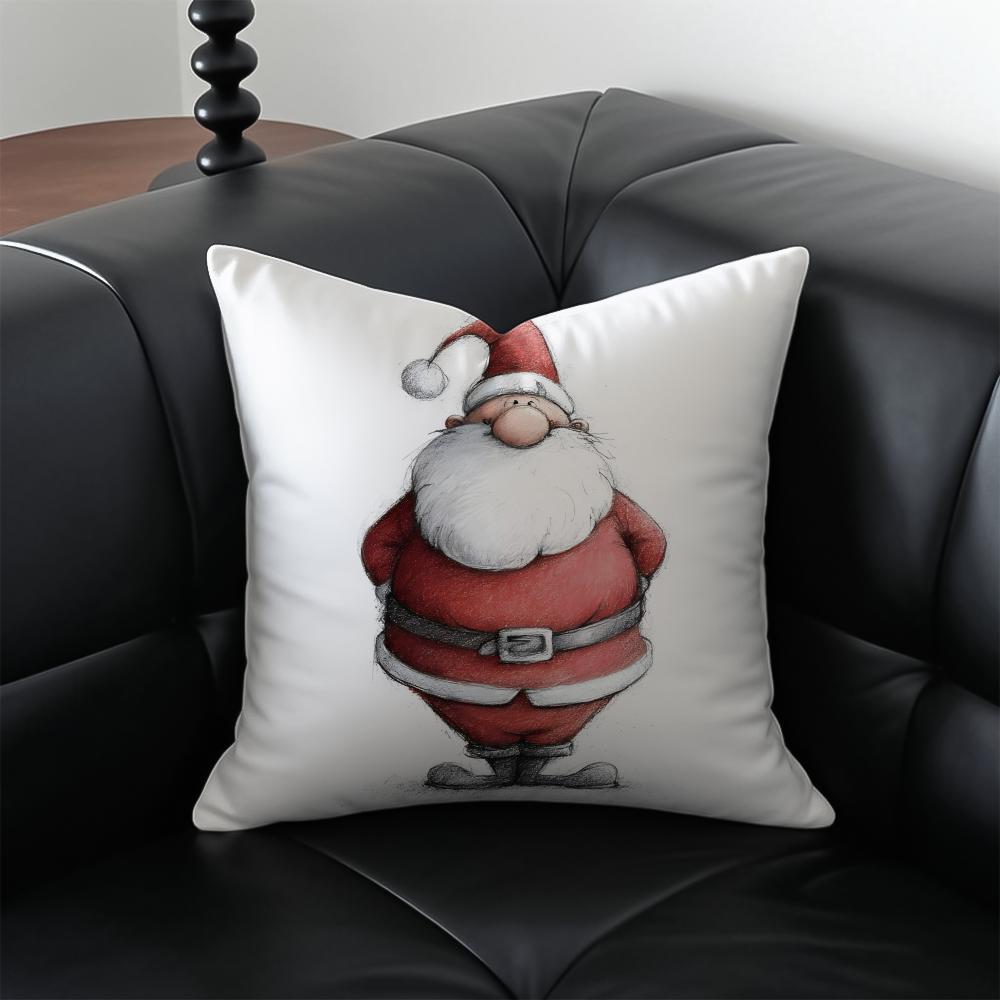 SSanta Claus illustration Cushion Cover Pillow Case Antidustmite Invisible zipper silky plush cushion