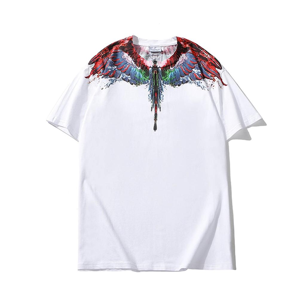 Marcelo Classic Phantom Wings Short Sleeve T-Shirt with Colorful Feathers and Lightning Design