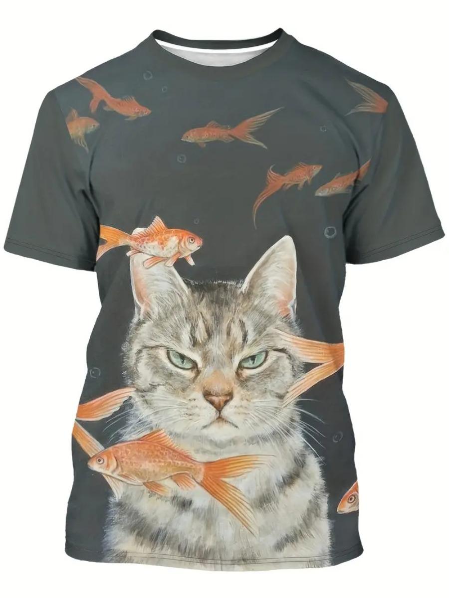 

Смешная мужская футболка Aniaml Cat 3D Printed Мужская футболка Летняя повседневная с коротким рукавом Уличная мода Круглый вырез пуловер Мужской свободный размер 6XL