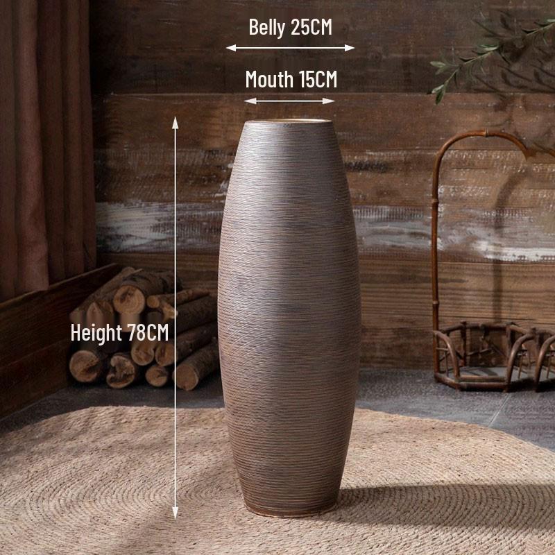 Floor-Standing Ceramic Vase In Retro Wabi-Sabi Style for Dried Flowers, Ideal for Hotel, Courtyard, and Homestay Décor.
