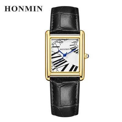 Men's Classic Minimalist Square Dial Leather Strap Waterproof Wristwatch