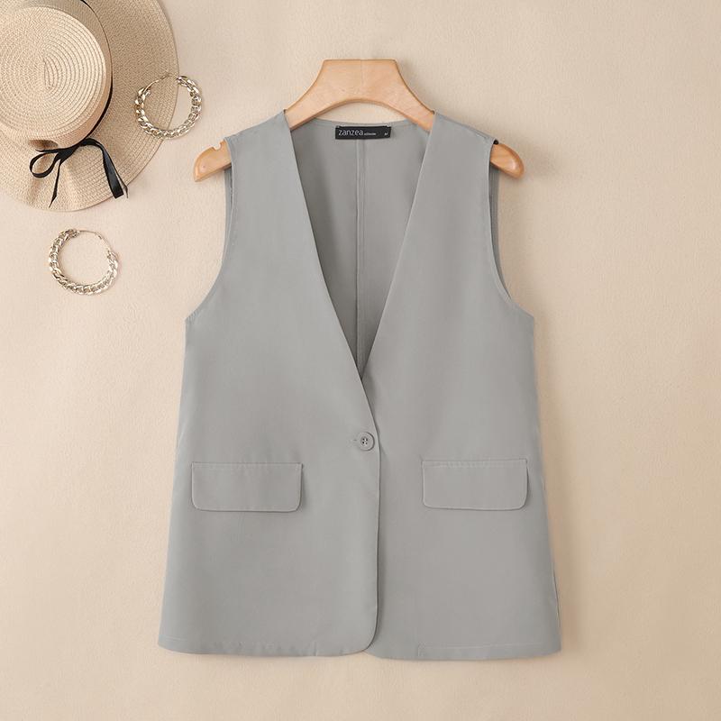 

ZANZEA Женский летний повседневный жилет без рукавов с V-образным вырезом однотонный 5XL серый