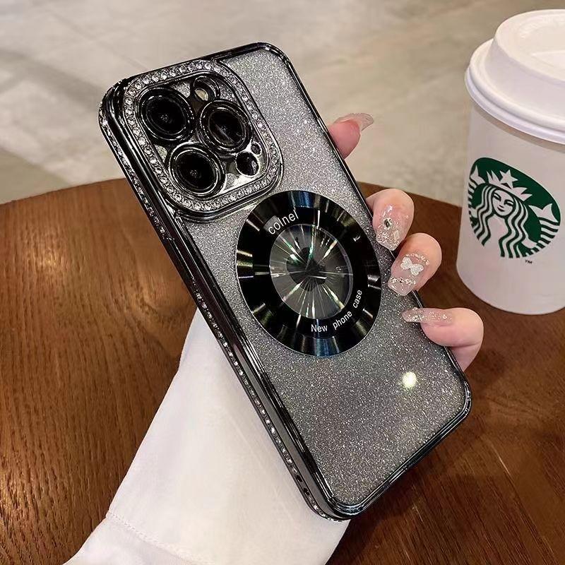 IPhone16 Luxurious Electroplated Water Diamond Glitter Is Suitable for Apple 15Promax Phone Case Mirror Magnetic Stand 14