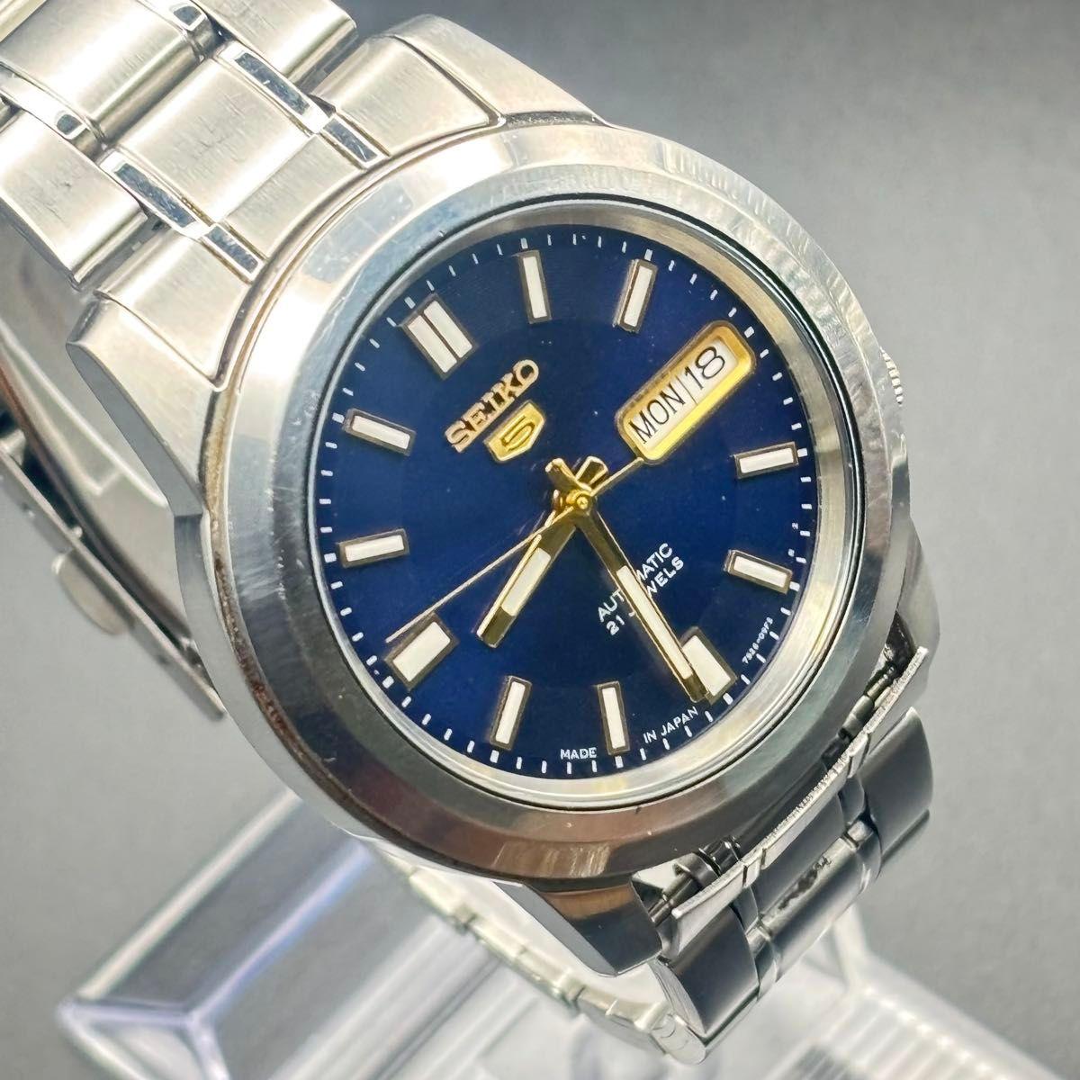 [Good Condition] SEIKO 5 7S26-02W0 Automatic Navy Working Day Date Blue Dial 21 Jewels