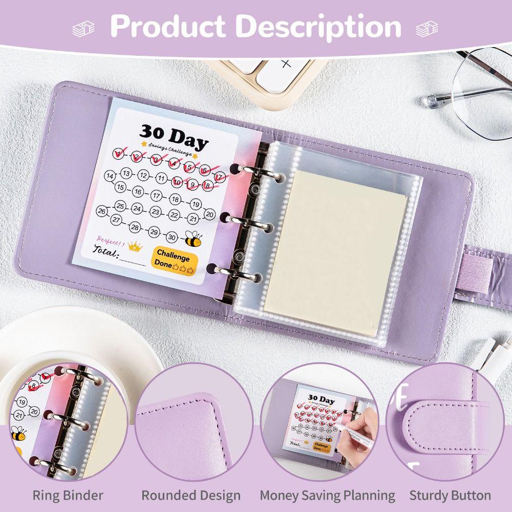 Loose-Leaf Small Binder with Cash Envelopes PU Leather 30 Envelope Challenge Binder  Home Use