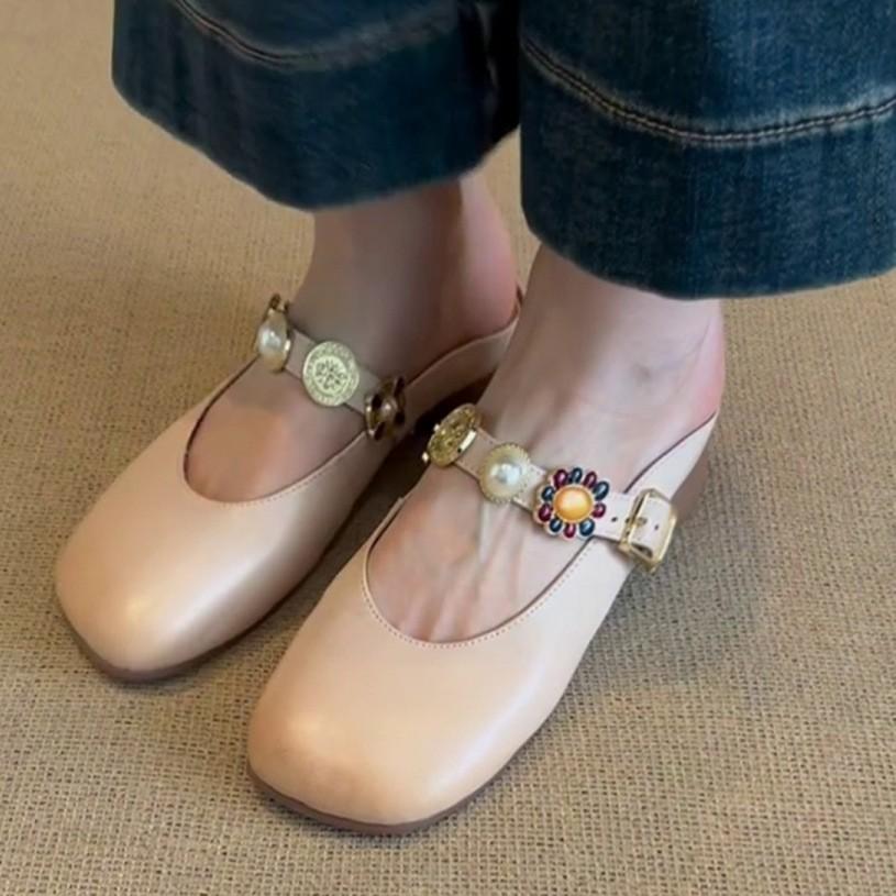 Baotou half slippers women's 2025 summer wear cool feeling with skirt cool slippers one pedal lazy muller shoes