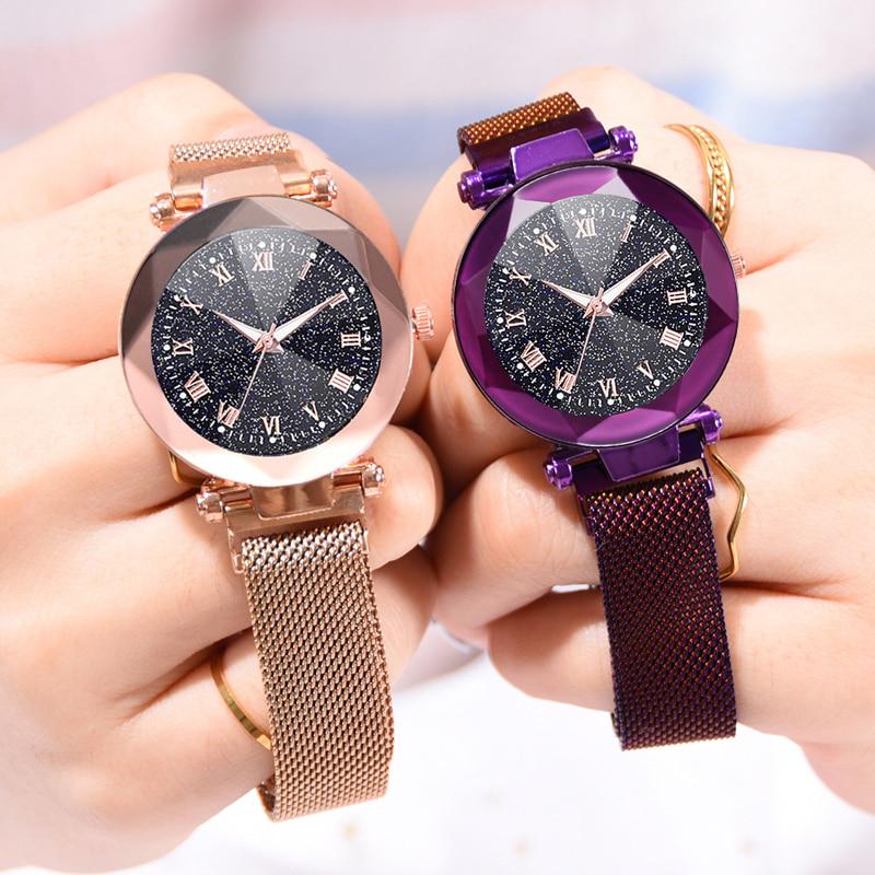 Reloj Mujer Women's Fashion Starry Sky Watches For Women Dress Magnet Buckle Mesh Belt Quartz Watch Zegarek Damski