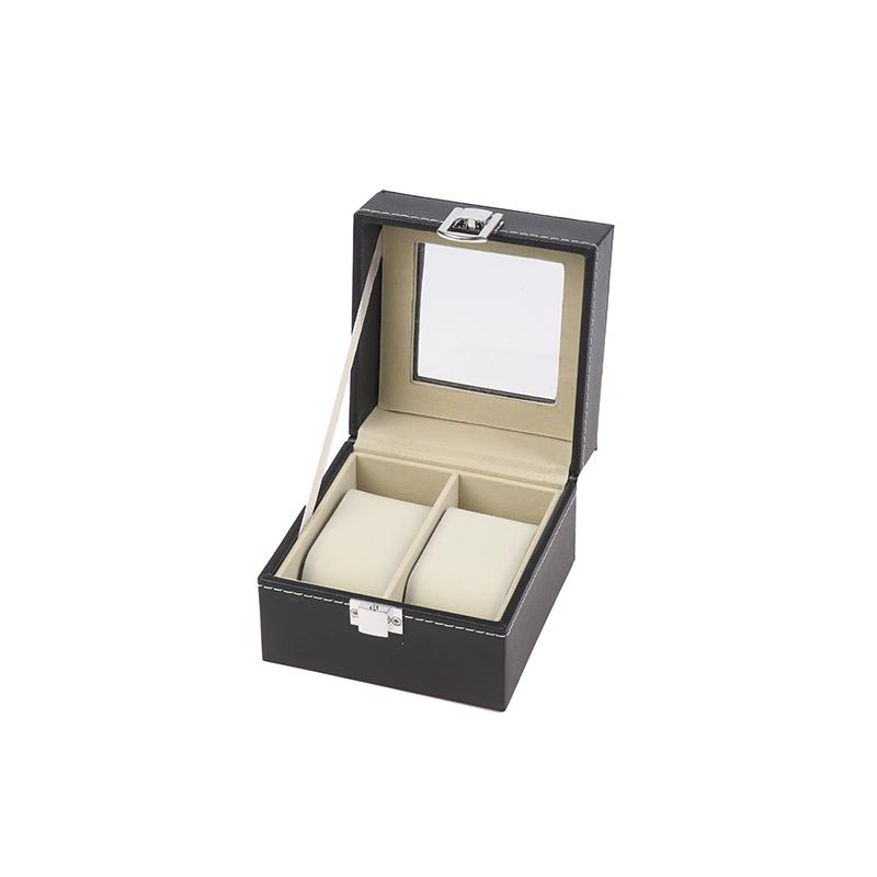 

1Pc Black Pu Leather Watch Box Display Case Organizer With Framed Glass Lid And Removable Pillow For Men And Women 2 Slot