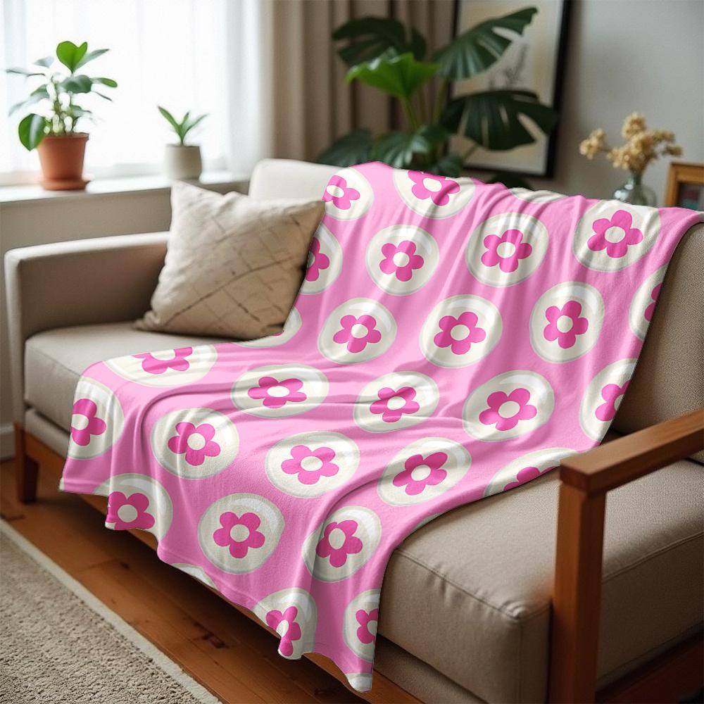 Bubble Pink Daisy Grid Tile Cartoon Anime Print Flannel Blanket Soft Warm Throw for Kids Bedroom Sofa Christmas Office Car