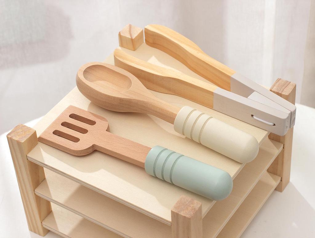 Wooden Play Kitchen Cookware Set: Frying Pan & Rice Cooking Toys for Kids