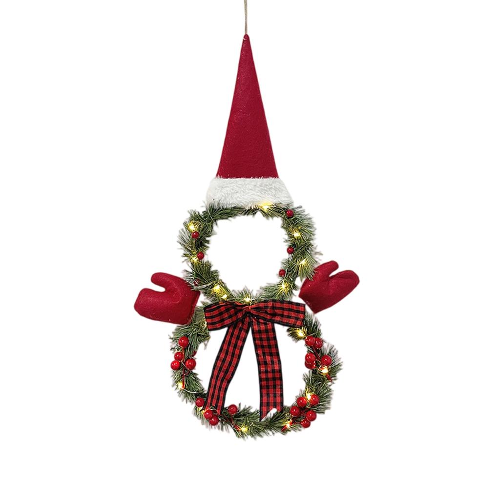 Christmas Snowman Wreath Decoration Light Up Christmas Wreath For Front Door Holiday Wreaths With Red Hat Scarf For Home Door Wall Decor
