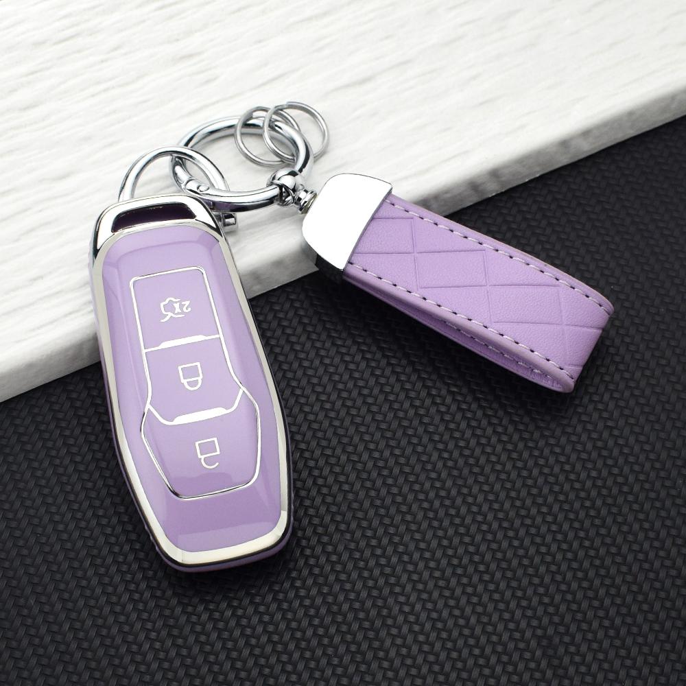 Soft TPU Key Case for Ford Mustang Edge Explorer Fusion Mondeo Kuga Smart 3 Buttons Remote Car Key Fob Cover Holder KeyChain
