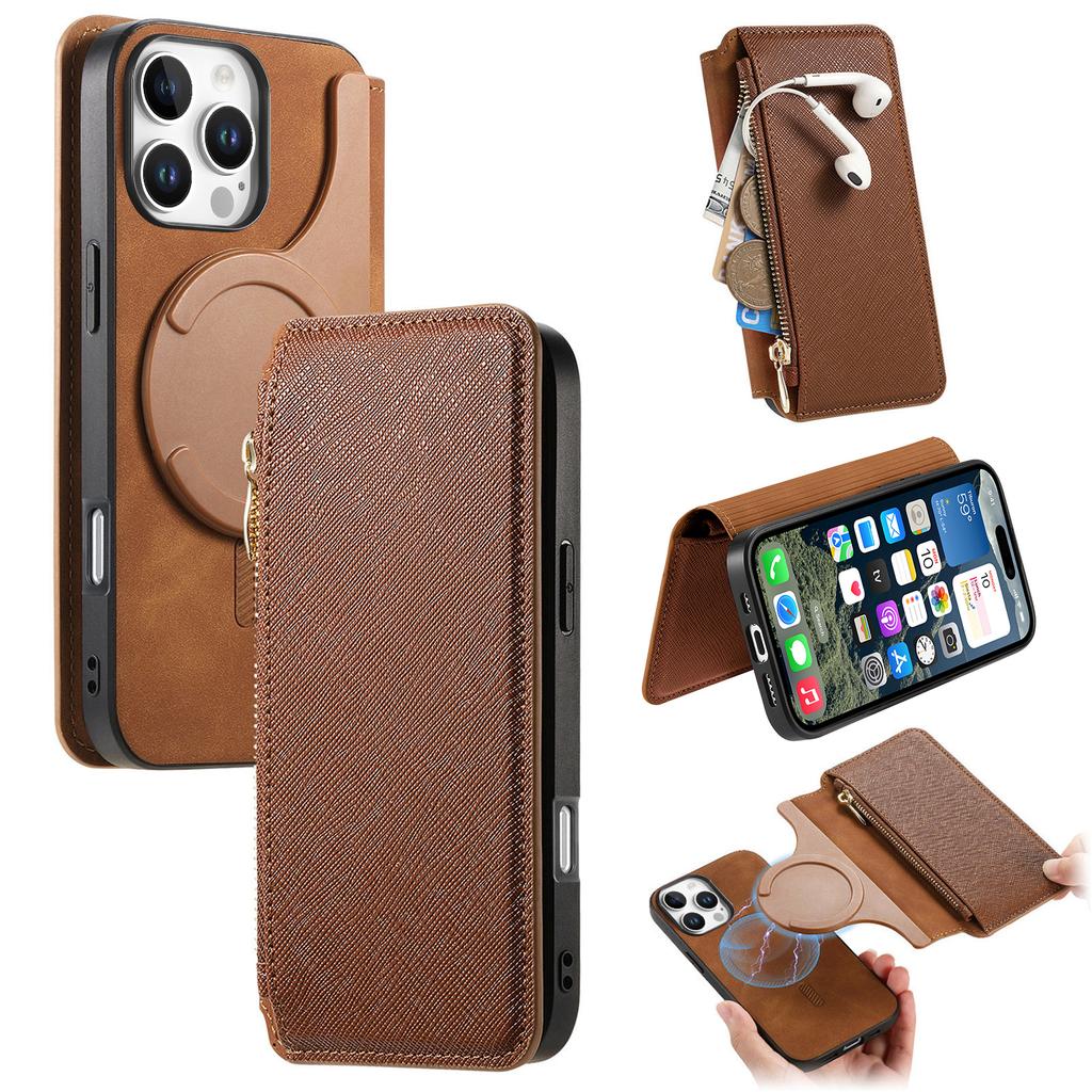 CASENEO For iPhone 16 Pro Case Cross Texture Leather Detachable Magnetic Phone Cover
