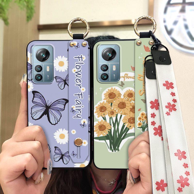 Dirt-resistant Durable Phone Case For Blackview A85 Phone Holder Anti-knock Wrist Strap Wristband Back Cover Ring Flower