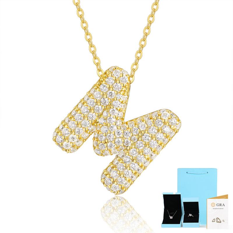 

Ожерелье с подвеской в виде буквы, посеребренное 925 пробы, 18-каратное золото, цепочка на ключицу, модная универсальная цепочка с муассанитом