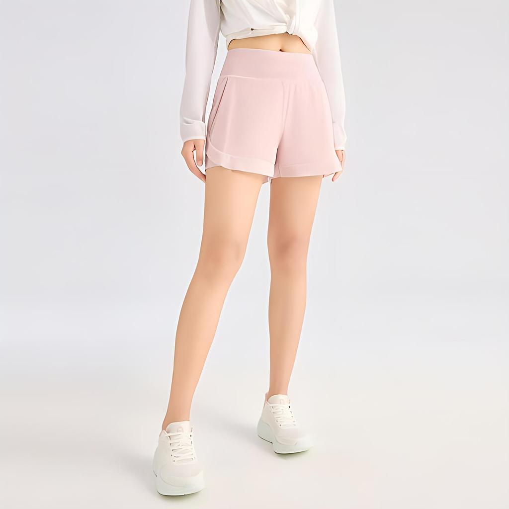 Anta Training Series Solid Color Mid Waist Fake Two Piece Straight Casual Shorts Women Shorts Soft-Pink 962427507-3
