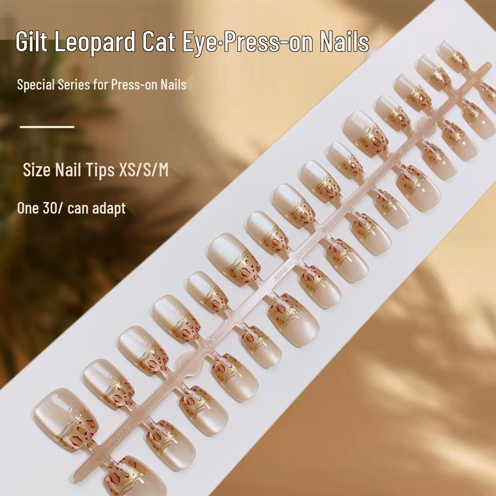 

Gold-Plated Leopard Cat Eye 3D Manicure Nails