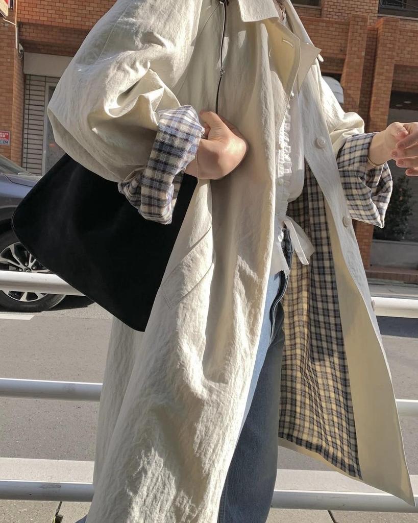 Einfarbiger mittellanger einreihiger Damen-Trenchcoat im koreanischen Stil - Lässige, vielseitige und figurbetonende Oberbekleidung