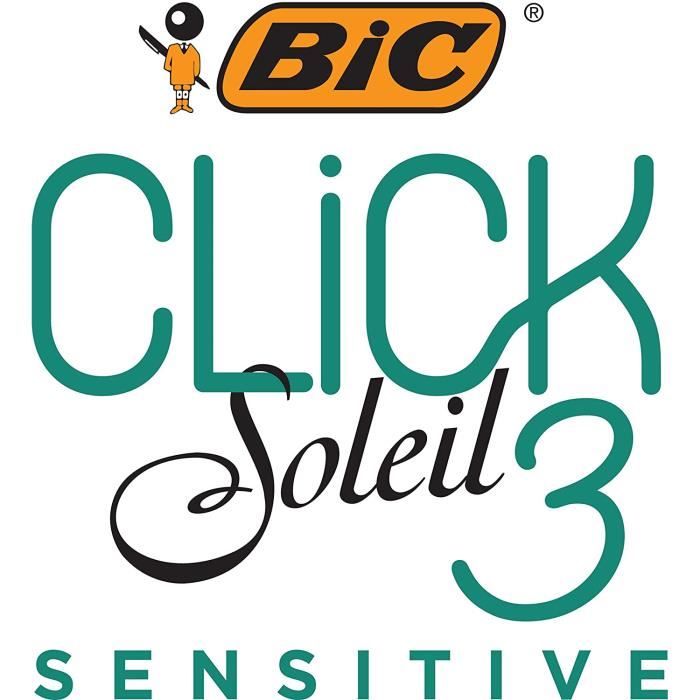 BIC Click 3 Soleil Sensitive Rasoir Rechargeable Femme, Manche 30 % Plastique Recyclé, 10 Recharges, Bande Lubrifiante - Pack de