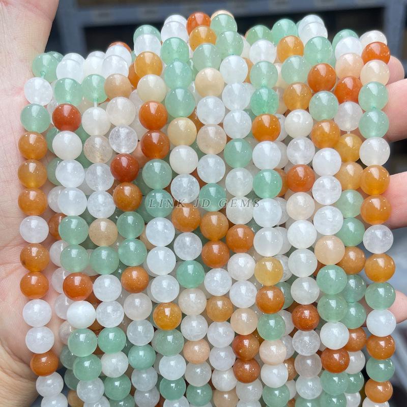 Jingde Tricolor Natural Jade & Aventurine Round Beads for DIY Jewelry