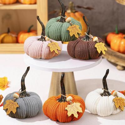 Halloween Decoration Fall Harvest Festival Decor Mini Knit Pumpkins Fabric Pumpkin Ornaments for Thanksgiving Halloween Home