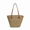 Fashion Straw Tote Bag Stripe Large Capacity Woven Shoulder Bag Square with Zipper Vacation Beach Bag