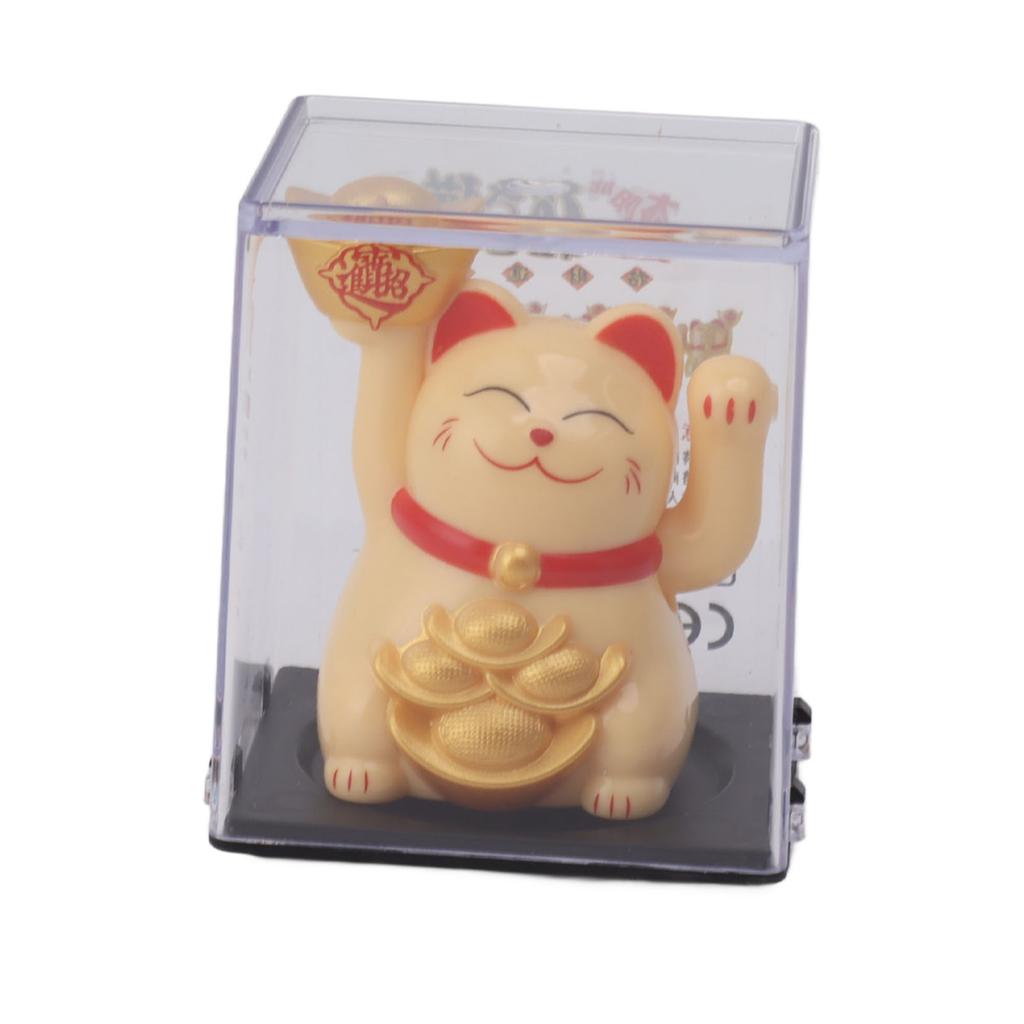 2in Solar Powered Waving Arm Lucky Cat Ornament Welcoming Waving Hand Wealth Fortune Cat