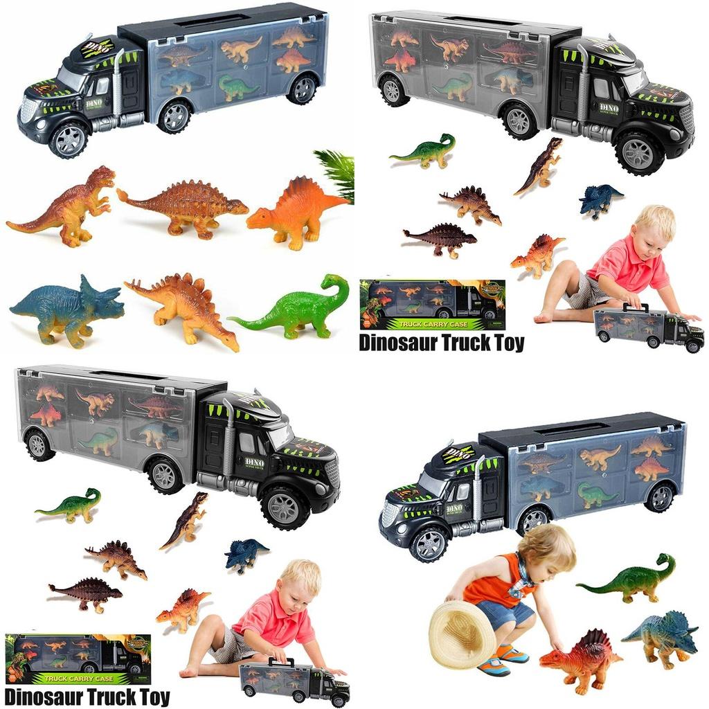 Exciting Dinosaur Truck Carry Case Transporter Dino Figures Playset For Kids Xmas Gift