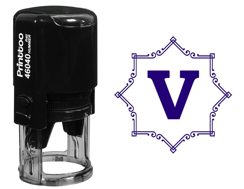 Printtoo V Alphabet Monogram Initial Octagon Celtic Swirl Frame R-40 Office Stationary Self Inking Rubber