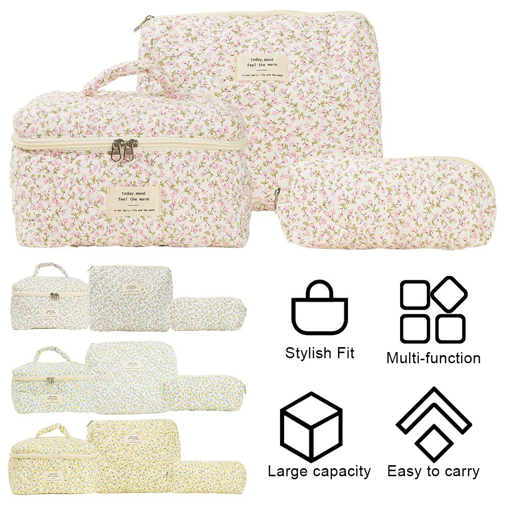 Women Quilted Makeup Bag Cosmetic Organizer Bag Large Capacity Cosmetic Holder Bag with Clutch Bag & Pen Case Outdoor Travel Bag