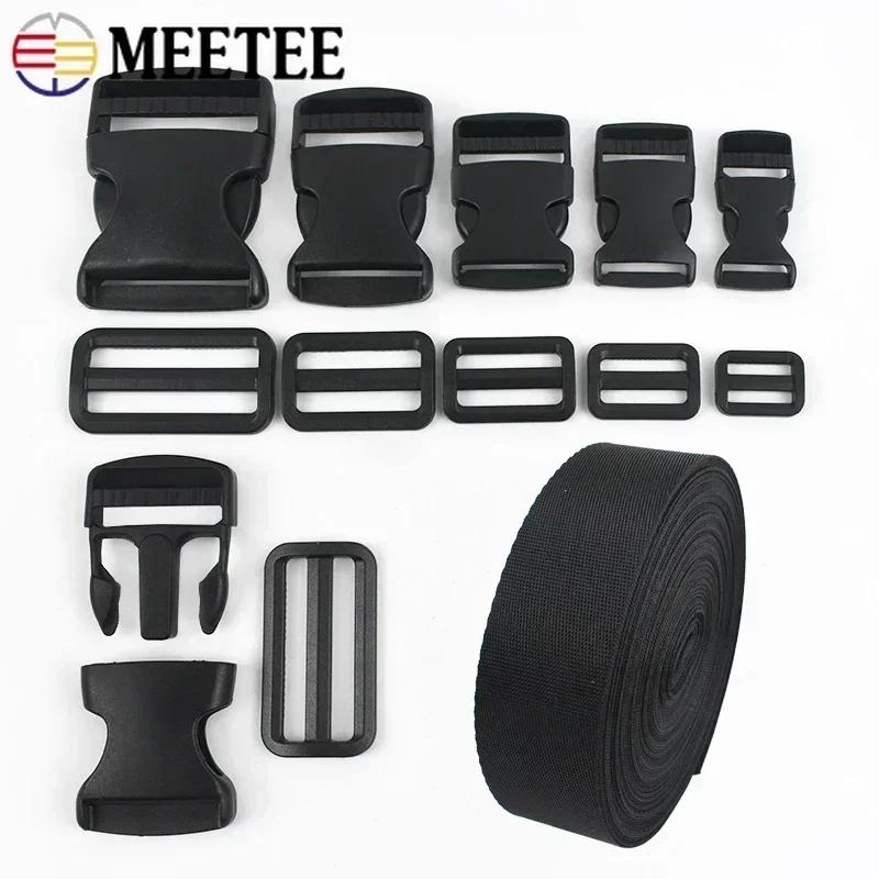 2/5Sets 20-50mm Black Nylon Webbing with Plastic Slider Clasp Quick Release Buckle Backpack Strap Dog Collar DIY Accessories