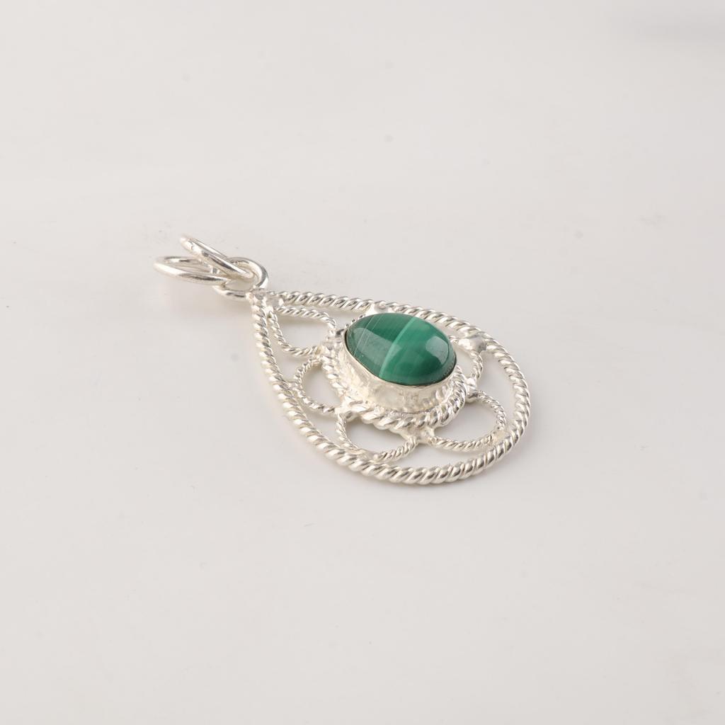 Malachite Gemstone 925 Sterling Silver Handcrafted Pretty Pendant 1.40" For Gift PP-19-17