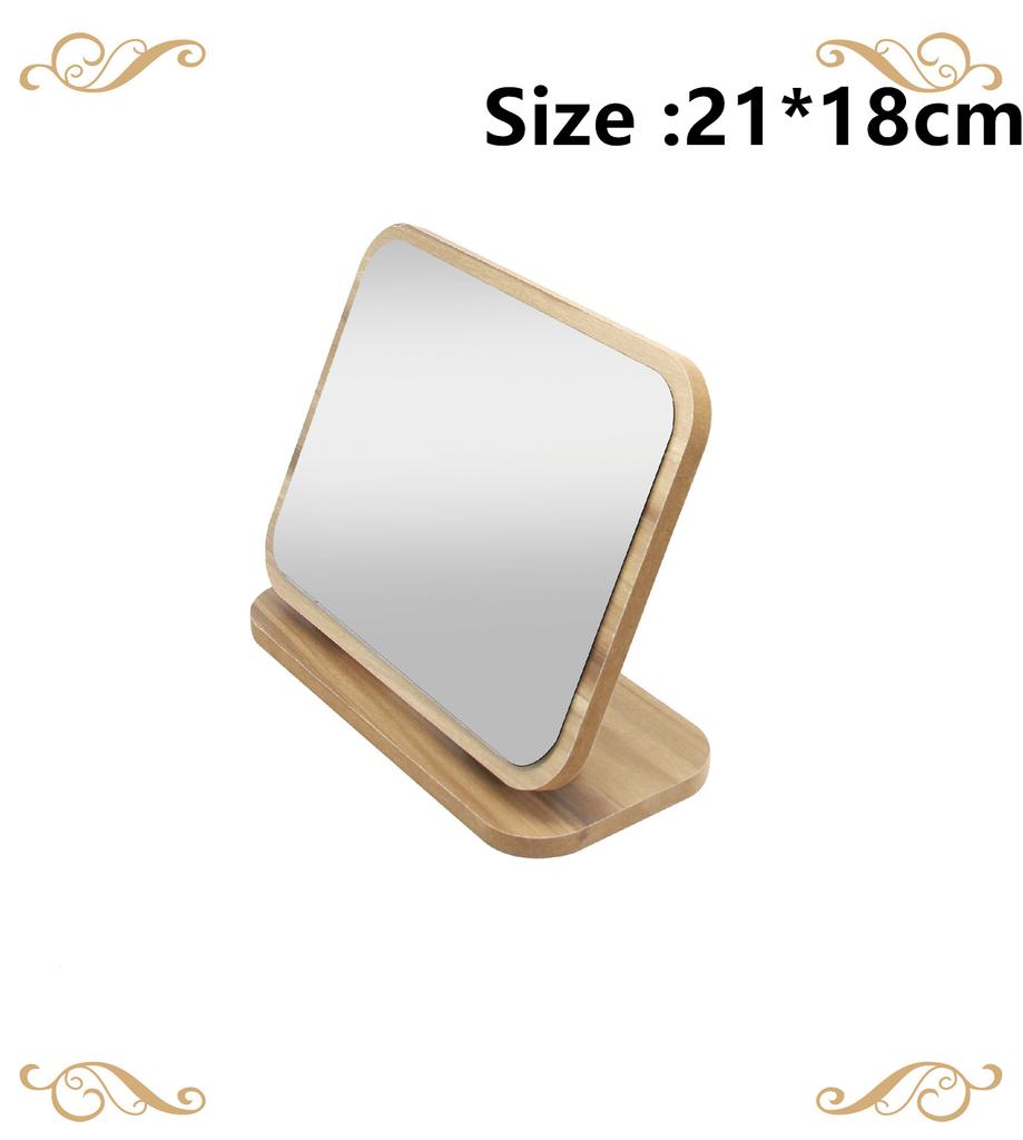 Wooden Desk Mirror Swivel Single-Sided Makeup Table Mirror, Portable Removable Countertop Private Room High-Definition Make Up