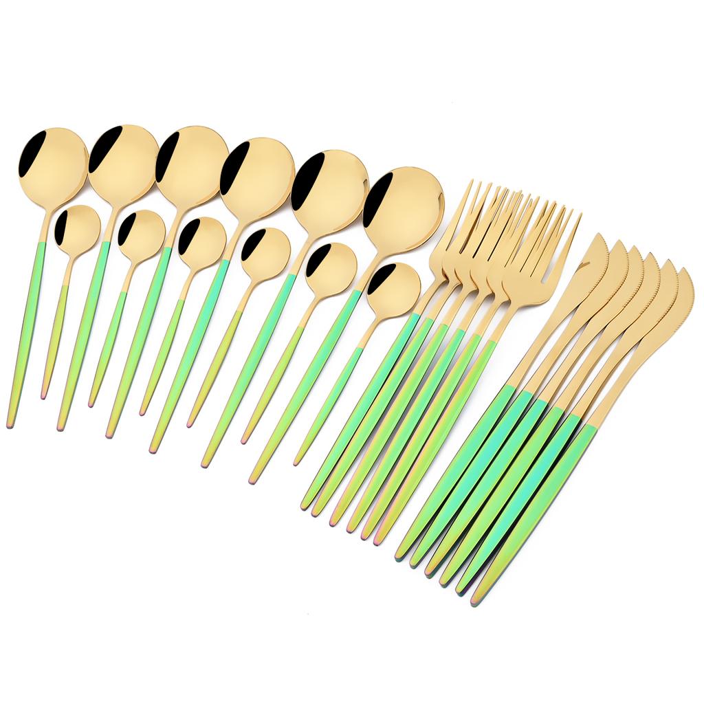 Juego de vajilla dorada de 24 Uds., cuchillos, tenedor, cucharas de té, juego de cubiertos de acero inoxidable, cubiertos de cocina, juego de vajilla