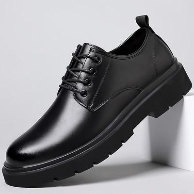 Sapatos Formais Masculinos Outono 2025 Couro Genuíno Bico Redondo Tendência Aumento de Altura Cano Baixo Calçado de Negócios Moda