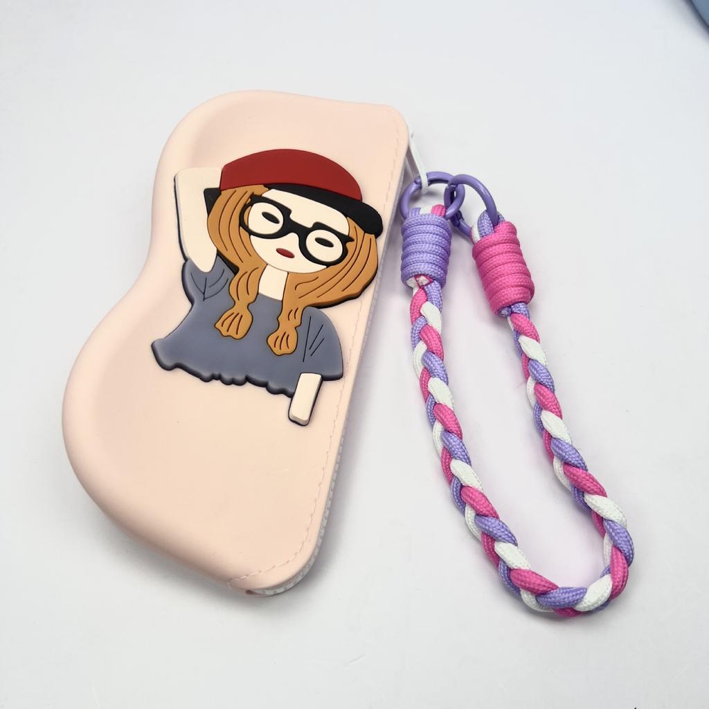 2025 New Portable Silicone Zipper Glasses Bag Sunglasses Protective Cover Waterproof Storage Bag Braided Lanyard Eyeglasses Case