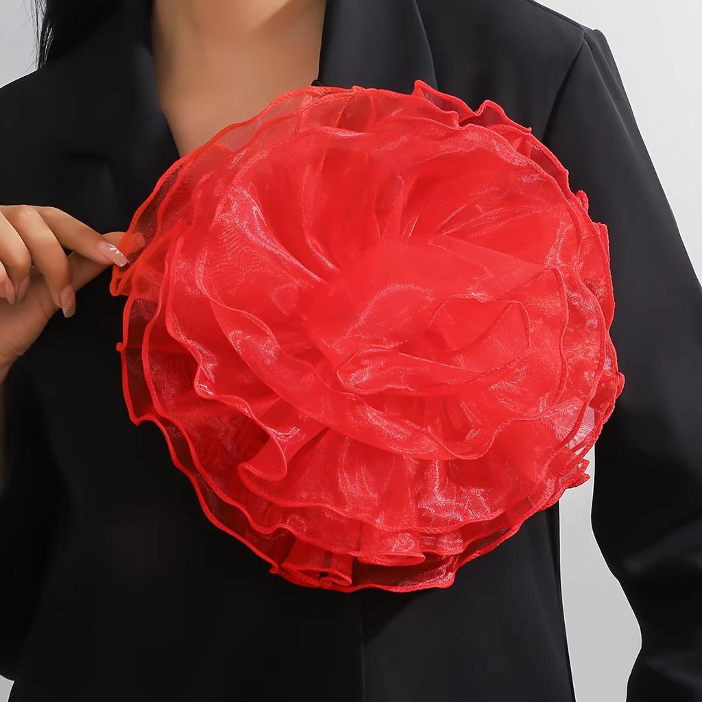 Elegant 28CM Large Handmade Lace Rose Flower Brooch Fashionable French Exaggerated Floral Pin for Women Party Jewelry Gift