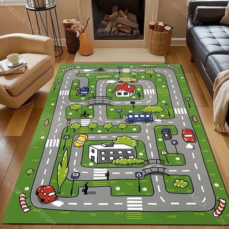 Cartoon City Road Print Carpet for Bedroom Living Room Bedside Sofa Floor Mat Modern Home Decor Area Rug Large Size