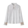 Women's Embroidered Jacquard T-shirt with Frog Button, Plus Velvet, Long Sleeve - New Chinese Style, Autumn/Winter.