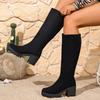 Fashion Winter New Round Toe Sexy and Comfortable Thick Heel Boots, Fashionable and Elegant Outdoor Knee High Knight Boots in Large Size