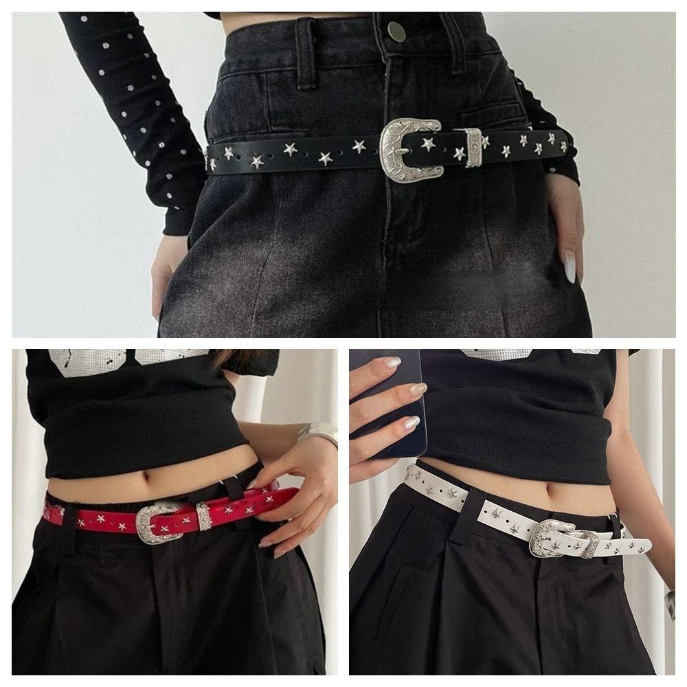 Punk Style Y2K Wide Belt Punk PU Leather Waistbands Fashion Star Rivet Waist Belt  Women