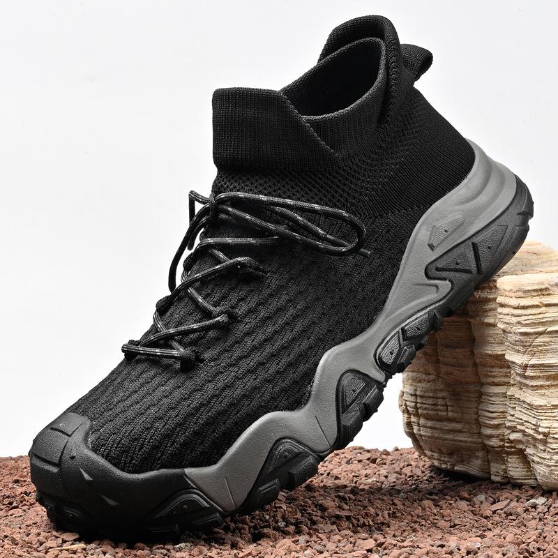 2025 fashion men's casual shoes flying woven shoes outdoor romantic line men's shoes breathable socks mouth hiking shoes