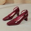 Red High Heels Thick Heel Not Tired Feet 2025 New Temperament OL Dress Professional Work Shoes Square Head Shallow Mouth Single Shoes